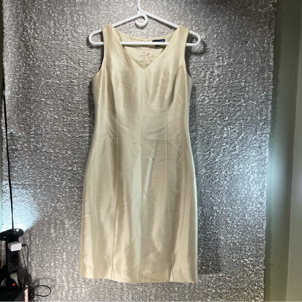 ANN TAYLOR Women Men‎ Shift Dress Beige, Gold Size 2 Lined Preppy Career
